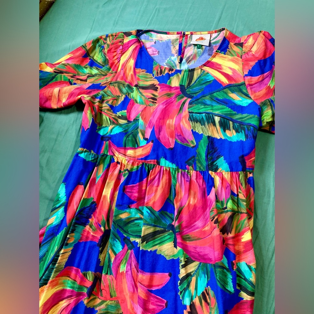 FARM RIO painted blue banana print midi dress Size Small